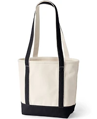 Lands' End Medium 5 Pocket Open Top Long Handle Canvas Tote Bag