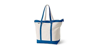 Lands' End Extra Large 5 Pocket Zip Top Long Handle Canvas Tote Bag