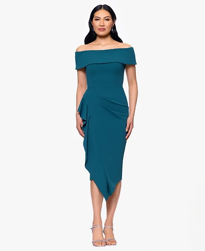 B&A By Betsy and Adam Off-the-Shoulder Midi Scuba Crepe Dress
