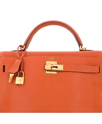 Pre-Owned Hermes Kelly 32 Handbag Orange Chevre de Coromandel with Gold Hardware