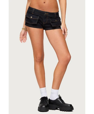 Edikted Womens Cavella Stretchy Denim Micro Shorts