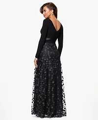 Xscape Petite Long Sleeve Embellished Skirt Dress