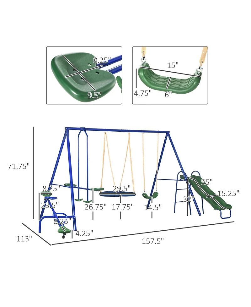 Outsunny 4-in-1 Kids Metal Swing Set for Backyard