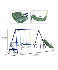Outsunny 4-in-1 Kids Metal Swing Set for Backyard