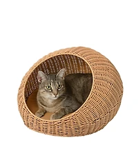 Fiora 19.5" x 18" Modern Circular Faux Wicker Pet Bed with Machine-Washable Cushion