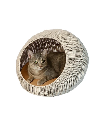 Fiora 19.5" x 18" Modern Circular Faux Wicker Pet Bed with Machine-Washable Cushion