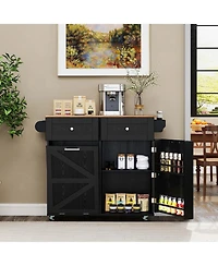 Costway Rolling Kitchen Island Cart with Drop Leaf Trash Can Cabinet
