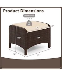Costway 2 Pieces Outdoor Patio Pe Wicker Ottomans with Removable Cushions Footstools