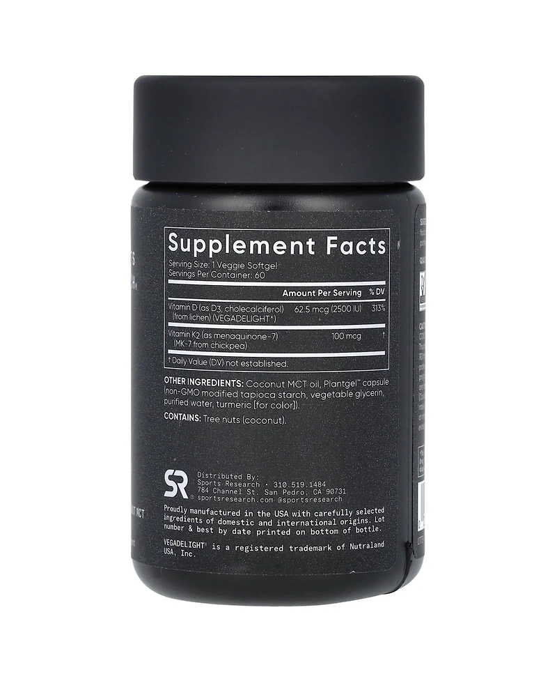 Sports Research D3 + K2 Plant-Based 62.5 mcg/100 mcg