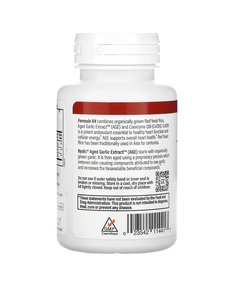 Kyolic Aged Garlic Extract Red Yeast Rice Plus CoQ10 Formula 114