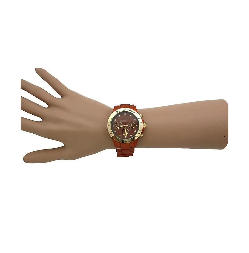 Olivia Pratt Orange Solid Color Metal Three Dial Women Watch