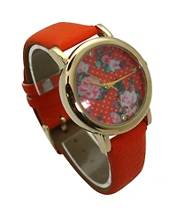 Olivia Pratt Orange Solid Colors with Flowers Details Women Watch