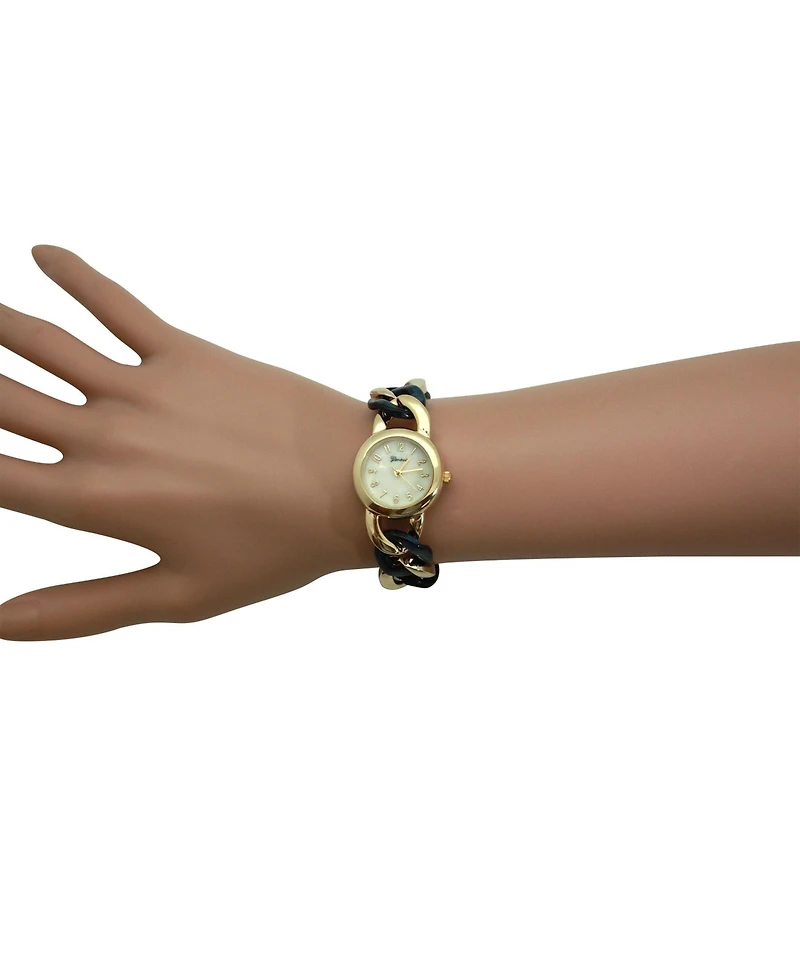 Olivia Pratt Navy Gold Chain and Tortoise Strap Women Watch