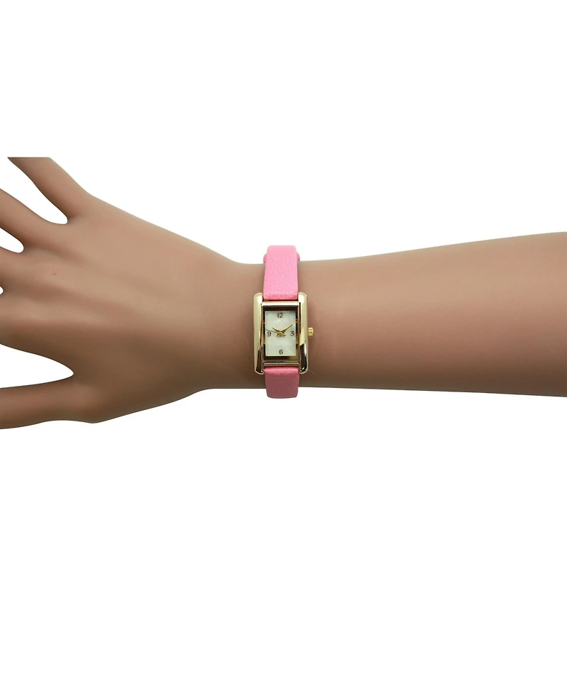 Olivia Pratt Pink Thin Gold Square Face Solid Faux Leather Women Watch