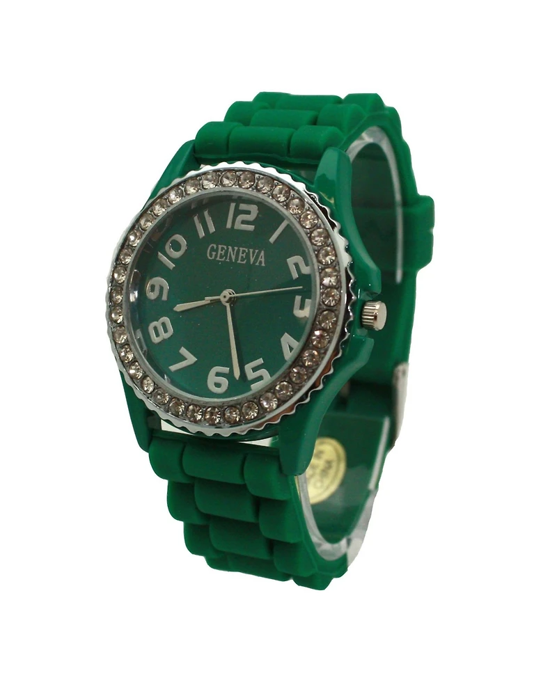 Olivia Pratt Green Every Day Silicone and Rhinestones Colorful Women Watch