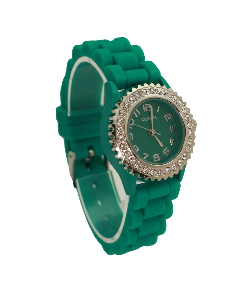 Olivia Pratt Green Every Day Thin Band Silicone and Rhinestones Colorful Women Watch