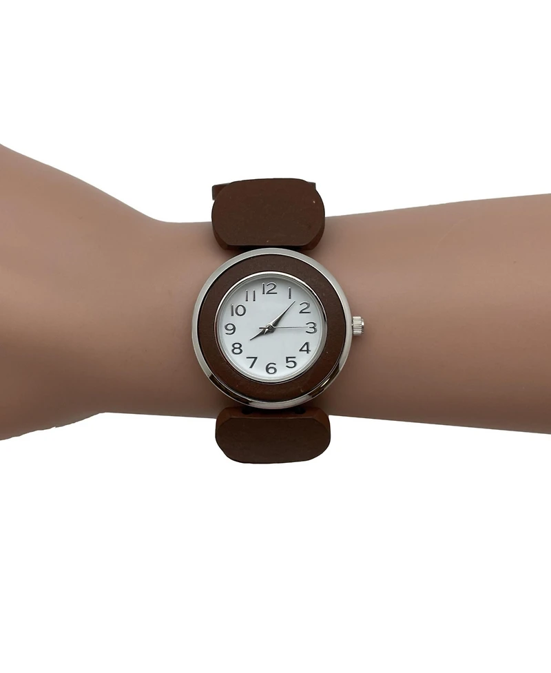 Olivia Pratt Brown Silver Stretch Wooden Watch