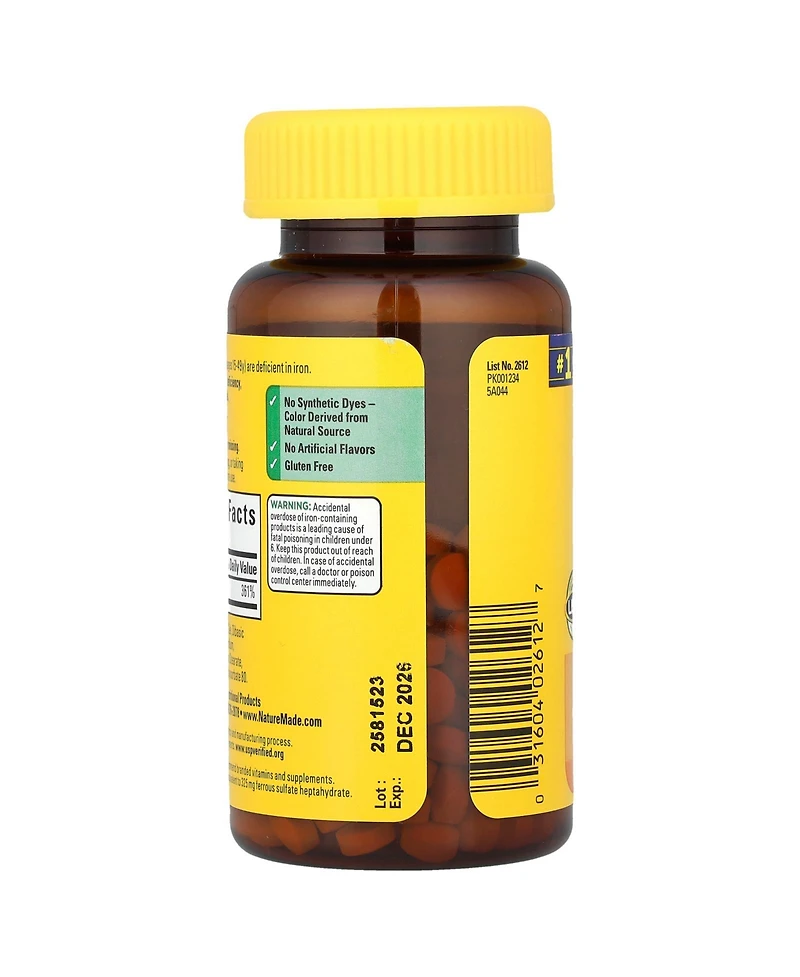 Nature Made Iron 65 mg (325 mg Ferrous Sulfate) Tablets, Dietary Supplement for Red Blood