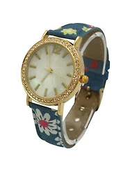 Light Flowers and Denim Strap Watch