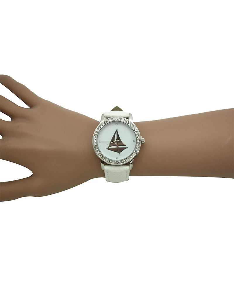 Olivia Pratt White Classic Style Sailboat Leather Strap Watch