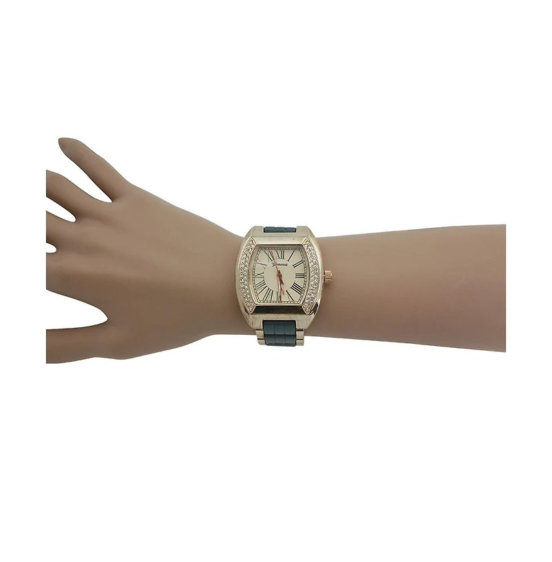 Gray Rhinestone Accent Square Dial Metal Watch