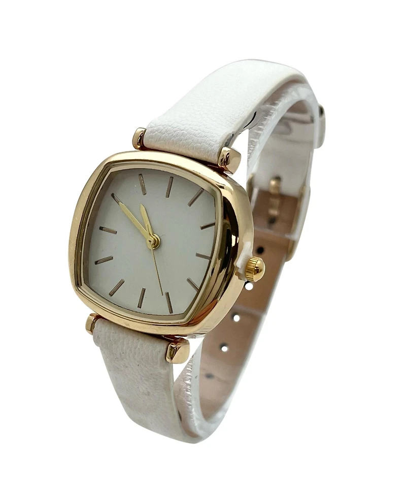 Olivia Pratt Solid Color Elegant Square Face Faux Leather Women Watch, White