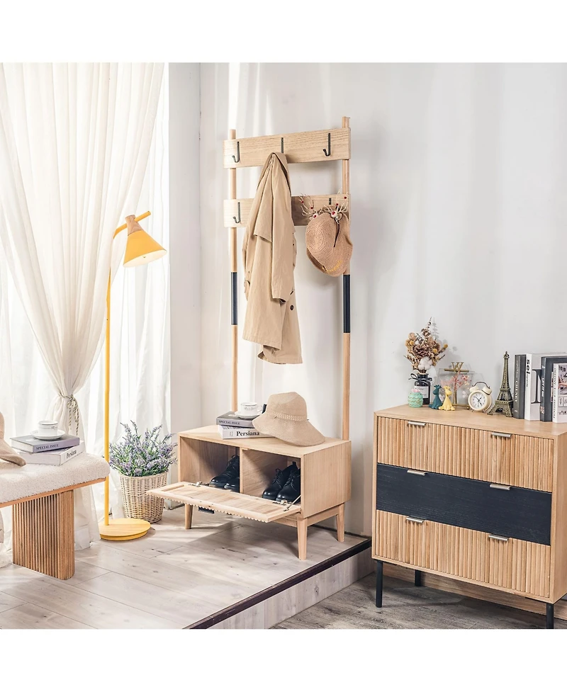 Nordlys - Solid Wood Hall Tree with Storage Industrial Style Entry