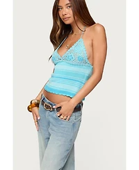 Edikted Women's Suanne Crochet & Knit Stripey Halter Top