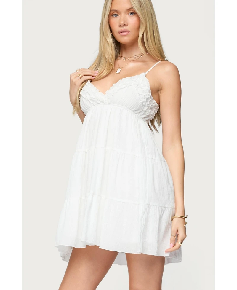Edikted Womens Bianca Ruffle Tiered Babydoll Dress