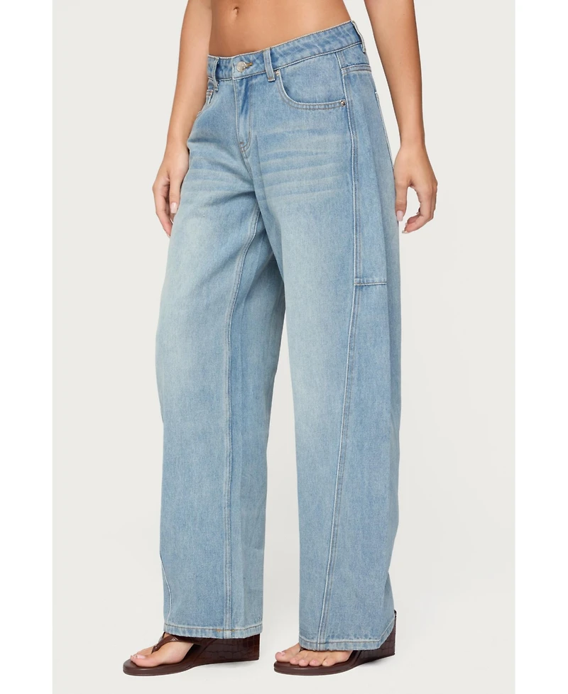 Edikted Women's Korie Barrel Leg Low Rise Jeans