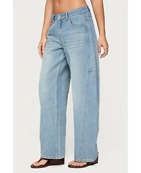 Edikted Women's Korie Barrel Leg Low Rise Jeans