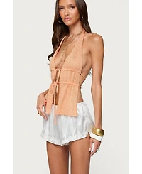 Edikted Womens Sequin Knit Split Front Backless Top