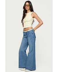 Edikted Womens Nerissa Low Rise Flared Jeans