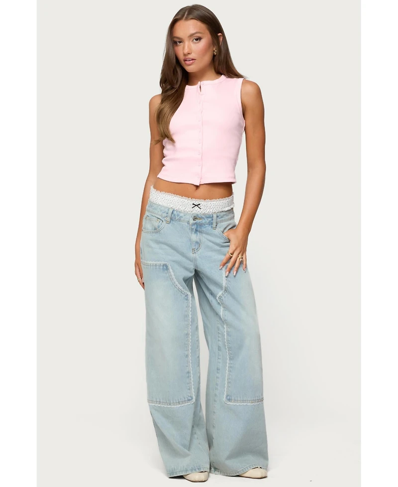 Edikted Women's Basel Button Up Tank Top