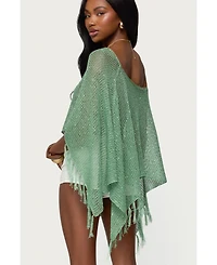 Edikted Women's Sequin Fringe Knit Poncho