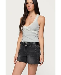 Edikted Women's Oriana Contrast Lacey V Neck Top