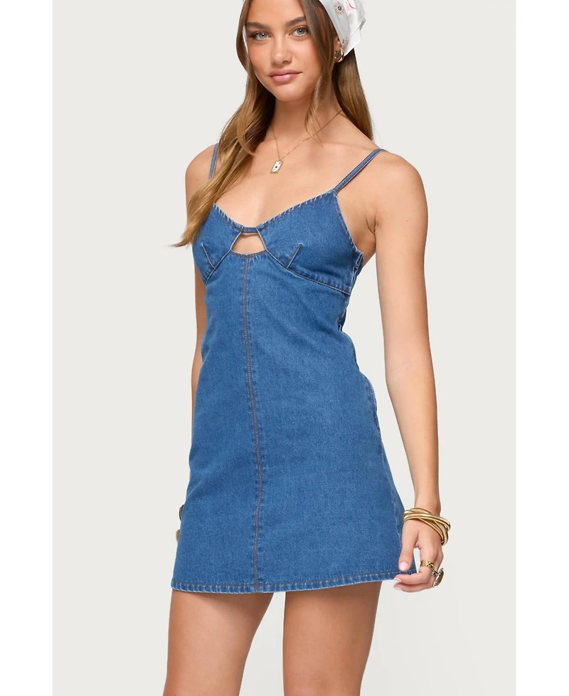Edikted Women's Maleeka Cut Out Denim Mini Dress