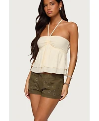 Edikted Womens Layered Linen Look Babydoll Halter Top