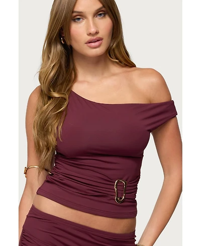 Edikted Womens Kenia Abstract Ring Off Shoulder Top