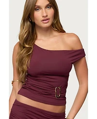 Edikted Womens Kenia Abstract Ring Off Shoulder Top
