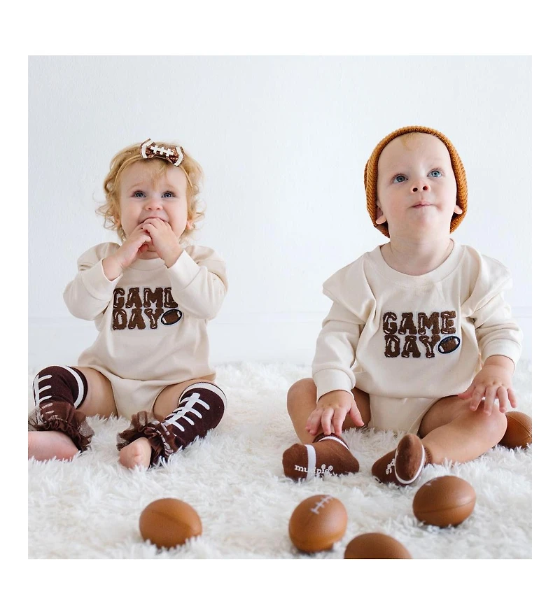 Sweet Wink Baby Girl and Boy Game Day Patch Long Sleeve Romper