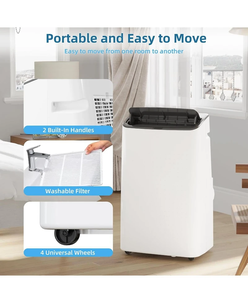 gaomon 14,000 Btu Portable Air Conditioner - 3-in-1 Cooling Unit, 48dB Ultra Quiet, Window Kits with Drainage Pipe & Remote Control, Black Top Cover