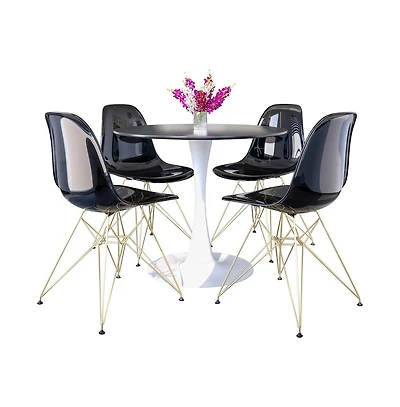 LeisureMod 5-Piece Dining Set 35" Round Dining Table in White Iron