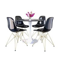 LeisureMod 5-Piece Dining Set with 35" Round Dining Table in White Iron