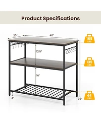 Gymax 3-Tier Kitchen Island Kitchen Shelf Wine Coffee Bar Prep Table w/Bottom Wine
