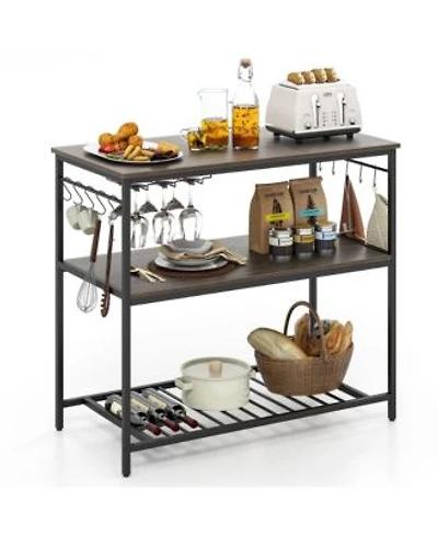 Gymax 3 Tier Kitchen Island Kitchen Shelf Wine Coffee Bar Prep Table W Bottom Wine