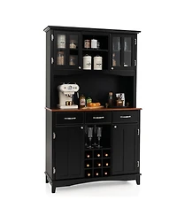 Gymax Buffet And Hutch Kitchen Storage Cabinet Cupboard w/ Wine Rack & Drawers Black