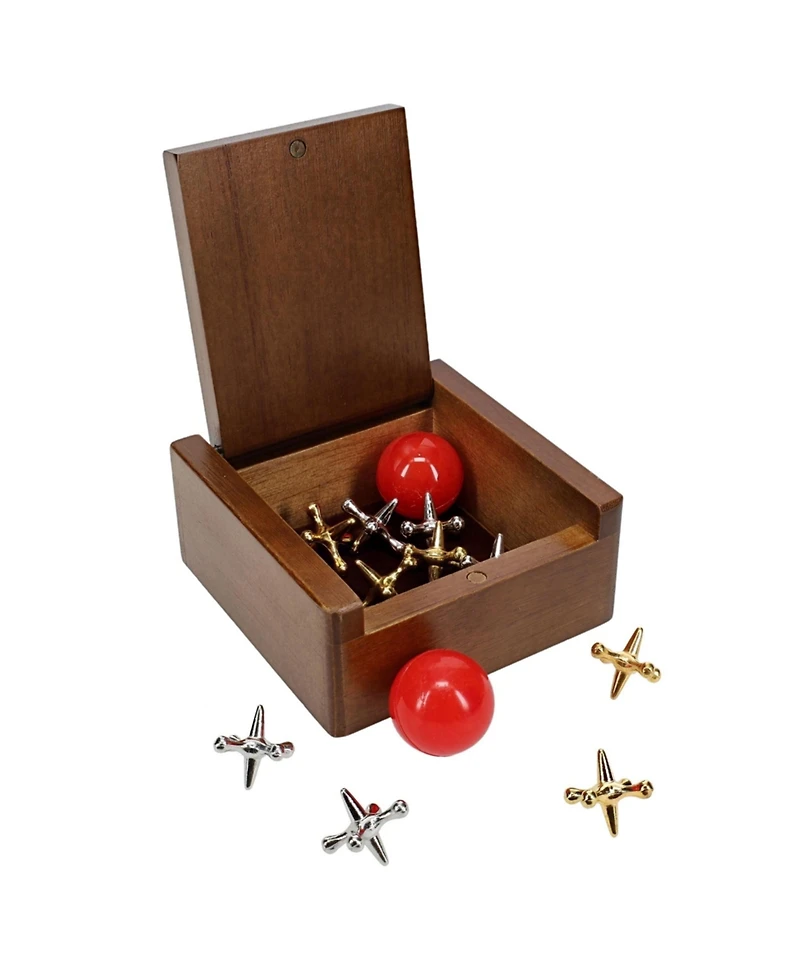 We Games Old-Fashioned Metal Jacks in a Walnut Stain Wooden Box