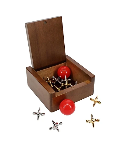 We Games Old-Fashioned Metal Jacks in a Walnut Stain Wooden Box