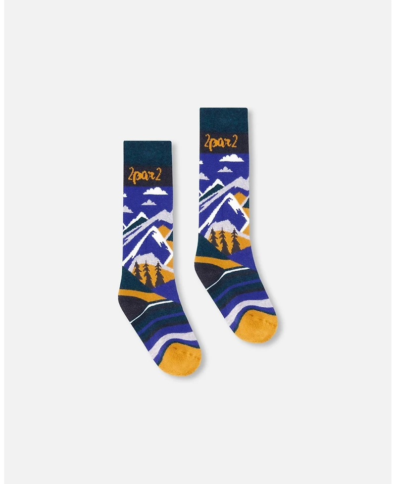 Deux par Deux Baby Boys Winter Ski Socks with Merino Wool Deep Teal